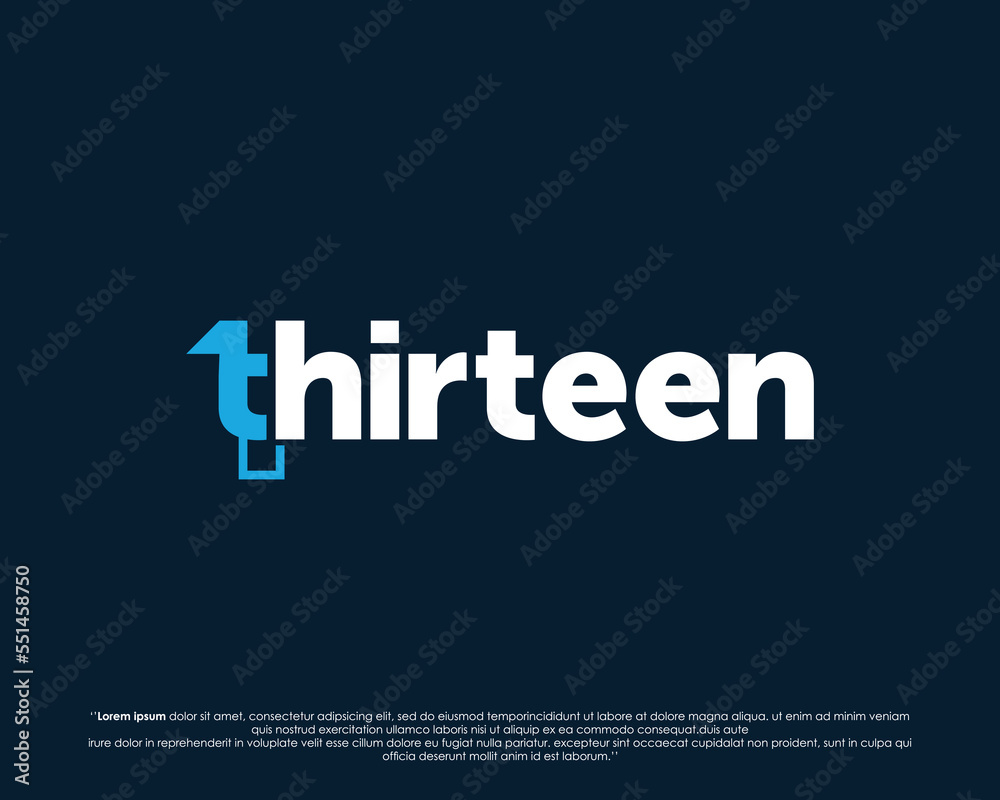 Word mark logo forms negative space of number thirteen