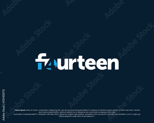 Word mark logo forms negative space of number fourteen