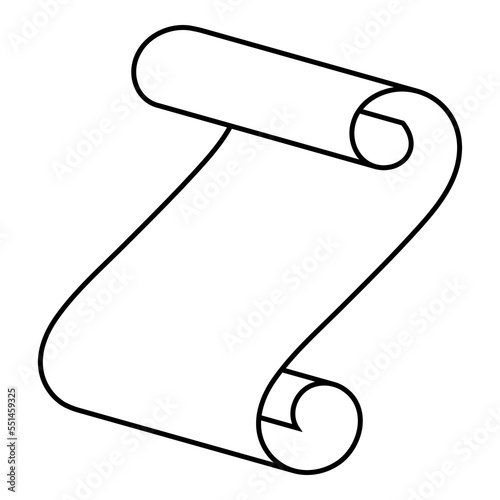 Black linear scroll vector icon, roll pictogram.
