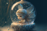 Beautiful, cute winter fairy in snow globe - Christmas magic ball