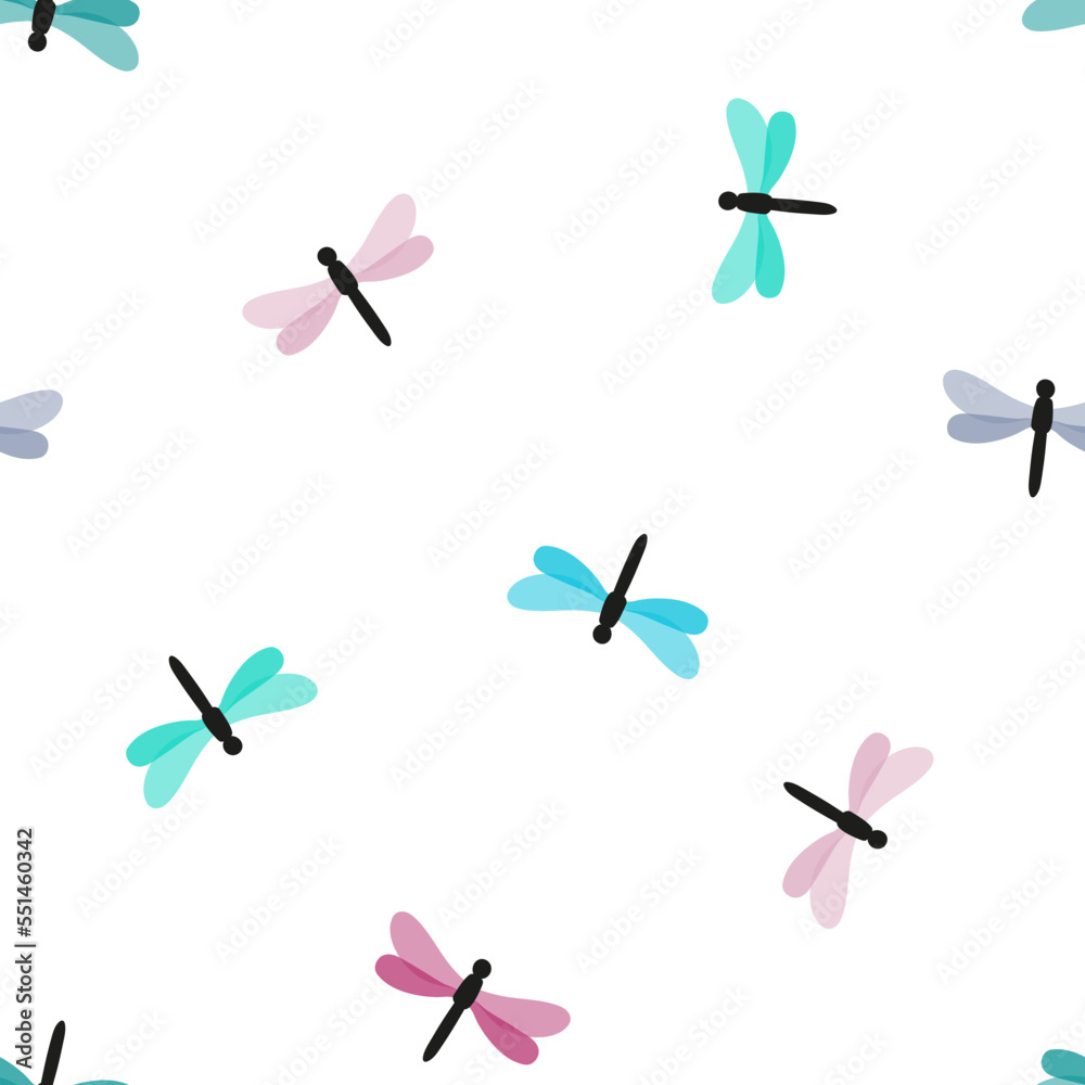 Seamless pattern with colorful dragonflies