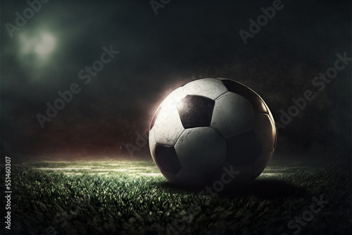 Ball on gras in soccer stadium with illumination at night © erika8213