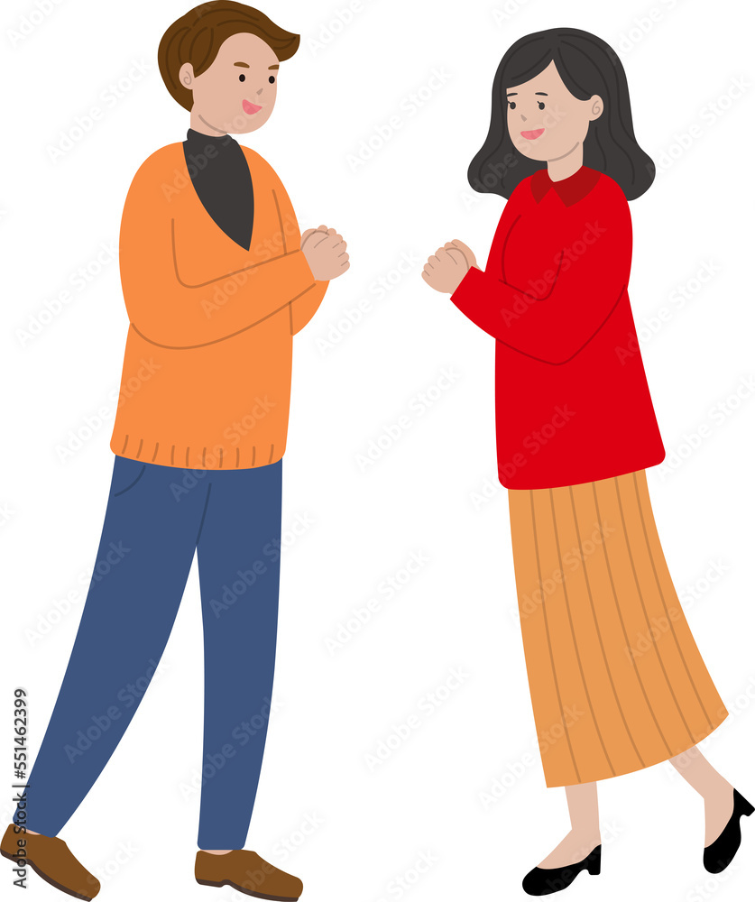 Man and woman happy celebrating Chinese New Year, congratulating each other on new year, cartoon comic vector characters Man and woman happy celebrating Chinese New Year, congratulating each other on new year, cartoon comic vector characters