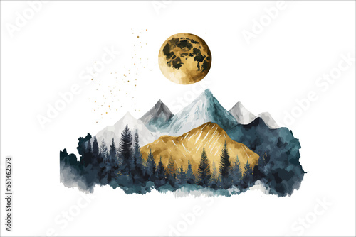 Winter background vector. Traditional watercolor oriental, Japanese style. Vector illustration