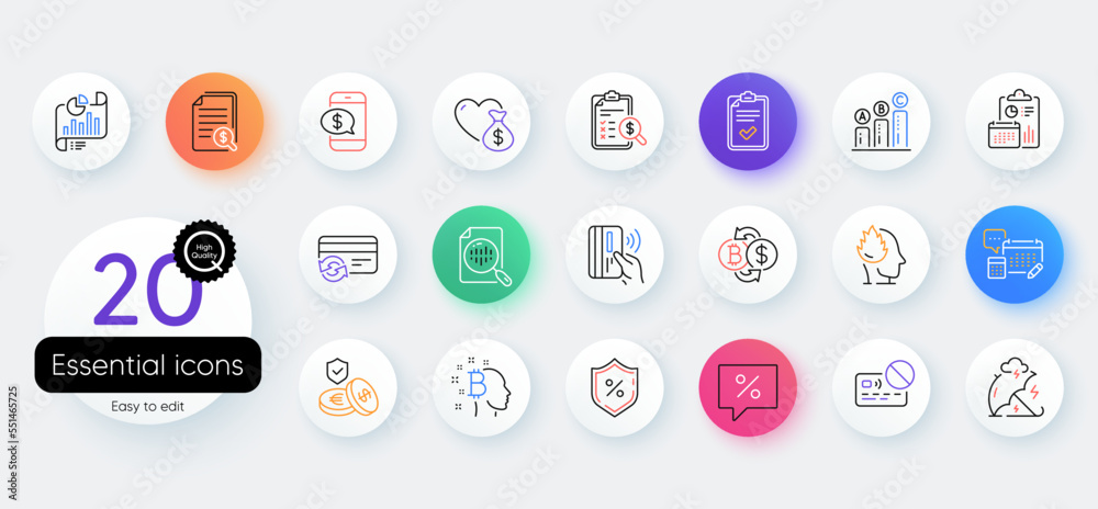 Simple set of Savings insurance, Discount message and Stress protection line icons. Include Accounting report, Financial documents, Report document icons. Stress, Graph chart. Vector Simple set of Savings insurance, Discount message and Stress protection line icons. Include Accounting report, Financial documents, Report document icons. Stress, Graph chart. Vector