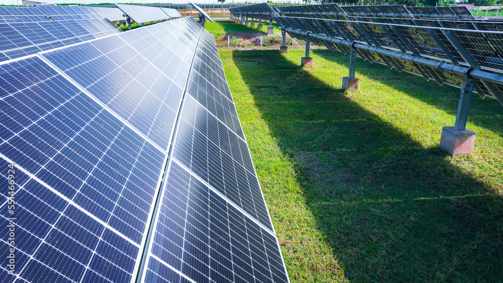 Solar power plant(solar cell) on summer season, hot climate causes increased power production, Alternative energy to conserve the world's energy, Photovoltaic module idea for clean energy production