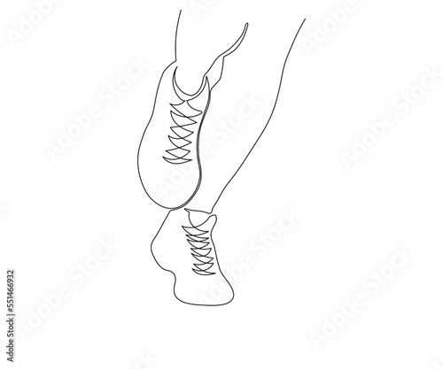 abstract legs in sneakers are running. one line art