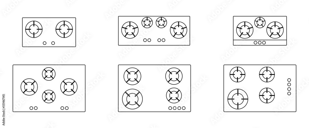 Gas stoves in different types, vector illustration
