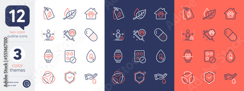 Set of No alcohol, Shield and Wash hands line icons. Include Medical tablet, Leaves, Capsule pill icons. Cardio training, Leaf, Pet shelter web elements. Social distance, Dog vaccination. Vector