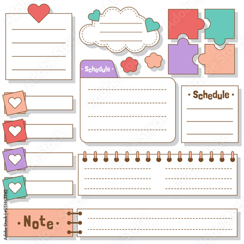 Cute blank paper notes. Stationery organizer set. Scrapbook notes and memo schedule.Printable planner stickers. To Do List sticky note pad. Digital planning element. Vector illustration.