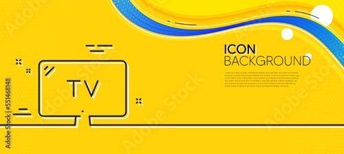 TV line icon. Abstract yellow background. Television sign. Hotel service symbol. Minimal tv line icon. Wave banner concept. Vector
