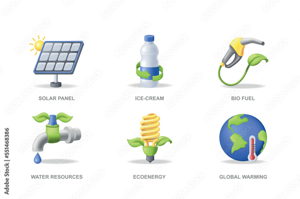 Ecology 3D icons set in modern design. Pack isolated elements
