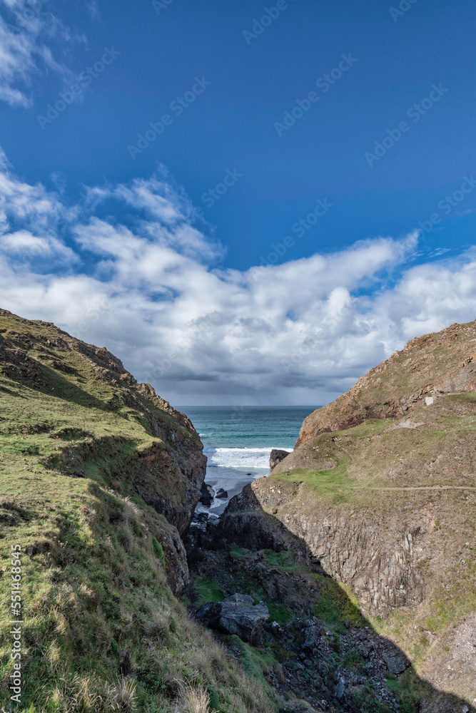 Soapy Cove on the lizard peninsular Cornwall showing water falls seals and their pups 