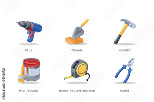 Repair tools 3D icons set in modern design. Pack isolated elements
