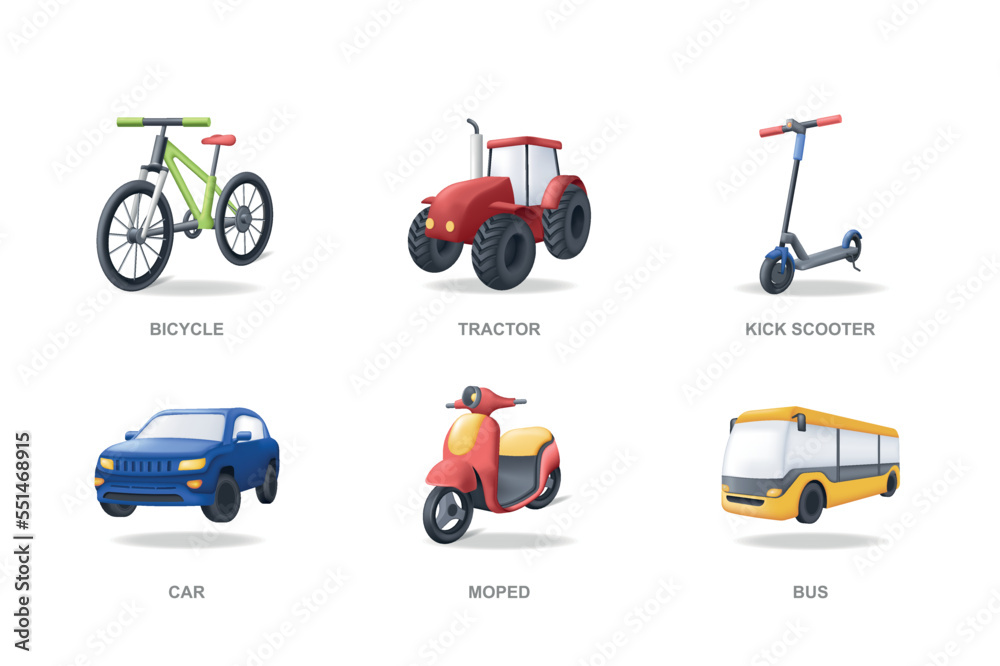 Fototapeta premium Transport 3D icons set in modern design. Pack isolated elements