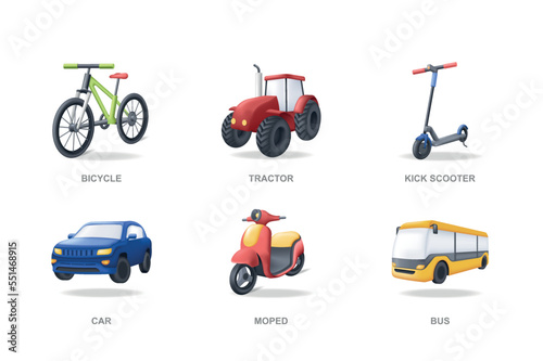 Fotografia Transport 3D icons set in modern design. Pack isolated elements