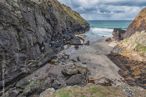 Soapy Cove on the lizard peninsular Cornwall showing water falls seals and their pups  photo