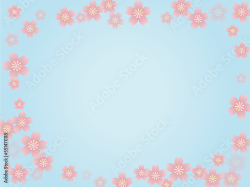 桜の花のイラストのフレーム 横