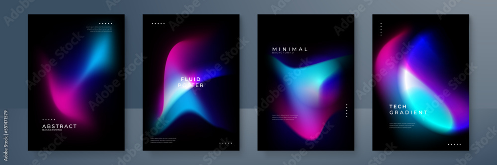 Blue pink purple blurred gradient background with aurora shape and light texture on black background. Modern blue blur grainy technology background for poster wallpaper