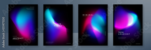Blue pink purple blurred gradient background with aurora shape and light texture on black background. Modern blue blur grainy technology background for poster wallpaper
