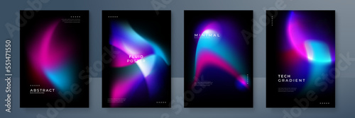 Blue pink purple blurred gradient background with aurora shape and light texture on black background. Modern blue blur grainy technology background for poster wallpaper