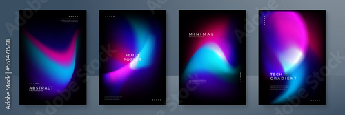 Blue pink purple blurred gradient background with aurora shape and light texture on black background. Modern blue blur grainy technology background for poster wallpaper