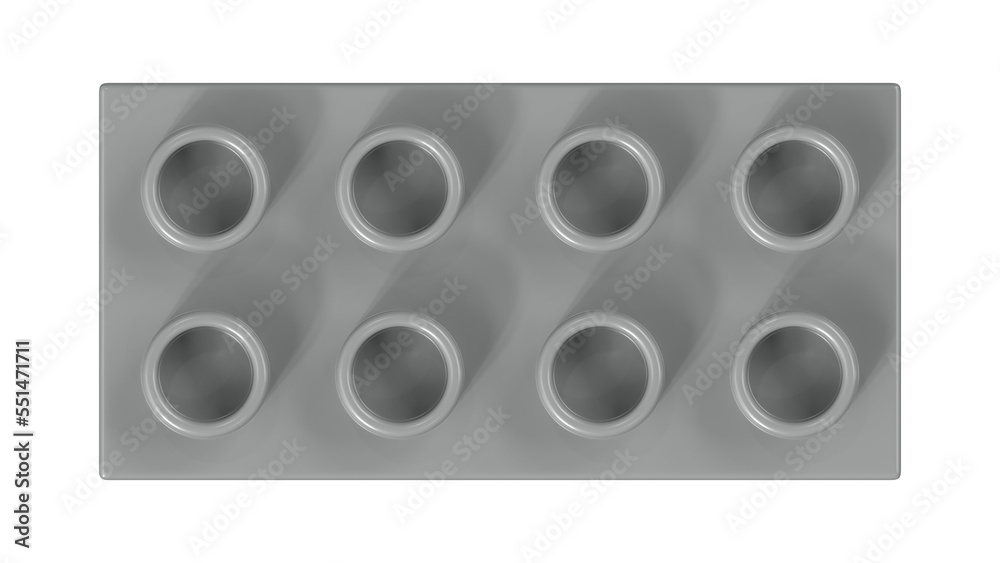 Metallic Silver Bricks Block Isolated on a White Background. Close Up View of a Plastic Children Game Brick for Constructors, Top View. High Quality 3D Render with a Work Path. 8K Ultra HD, 7680x4320 Metallic Silver Bricks Block Isolated on a White Background. Close Up View of a Plastic Children Game Brick for Constructors, Top View. High Quality 3D Render with a Work Path. 8K Ultra HD, 7680x4320