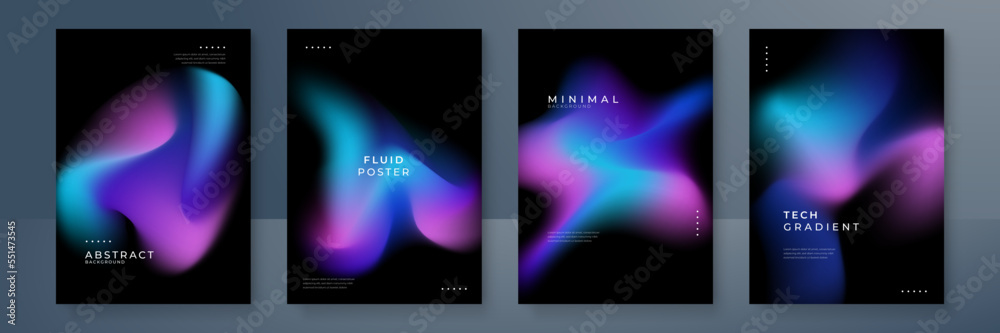 Set of colorful blurred blue pink purple grainy gradient background for business technology poster template