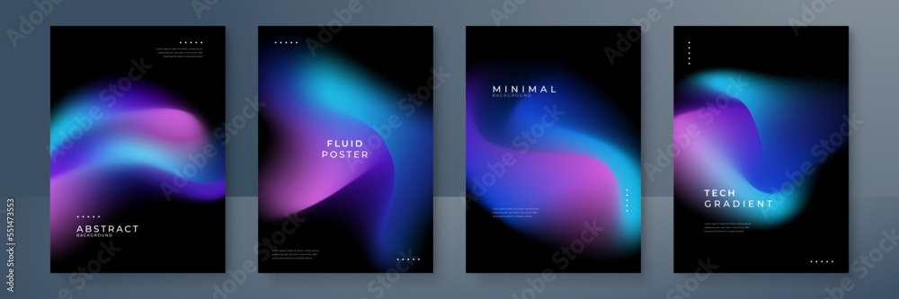 Set of colorful blurred blue pink purple grainy gradient background for business technology poster template