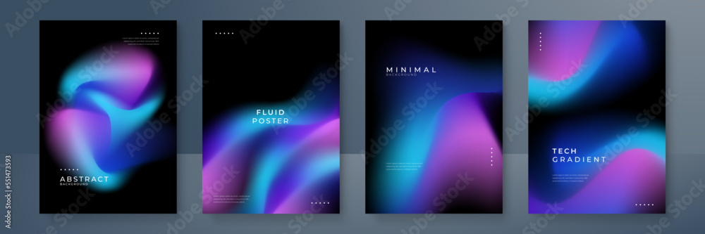 Set of colorful blurred blue pink purple grainy gradient background for business technology poster template