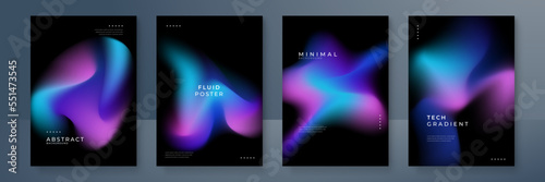 Set of colorful blurred blue pink purple grainy gradient background for business technology poster template