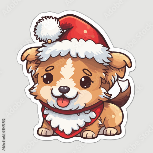 dog wearing a Christmas red sweater with Nordic snowflake pattern vector cartoon illustration or sticker  isolated on white. Funny humorous Christmas, pet lover, pet clothes theme design element. photo