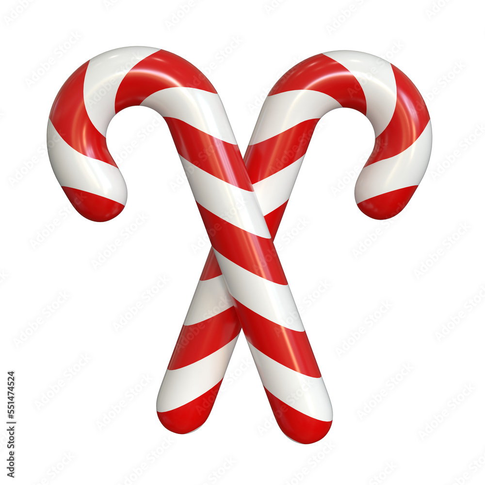 Fototapeta premium Two candy canes isolated on a white background 3d rendering