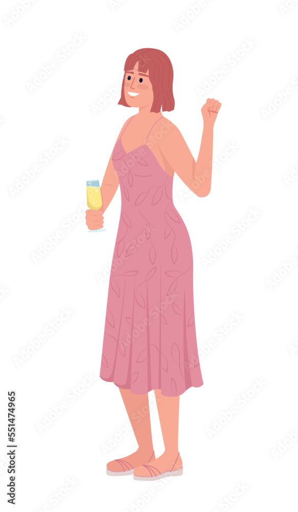 Supportive bridesmaid in summer pink dress semi flat color vector character. Editable figure. Full body person on white. Simple cartoon style illustration for web graphic design and animation Supportive bridesmaid in summer pink dress semi flat color vector character. Editable figure. Full body person on white. Simple cartoon style illustration for web graphic design and animation