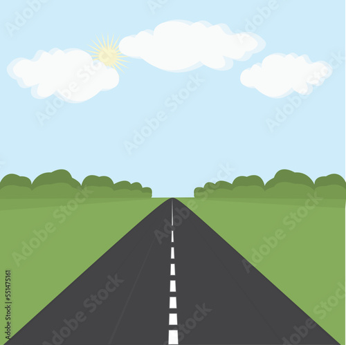 Asphalt road over the field. Vector illustration