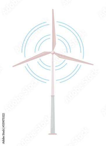 Wind turbine semi flat color vector object. Sustainable power generation. Editable elements. Full sized items on white. Simple cartoon style illustration for web graphic design and animation