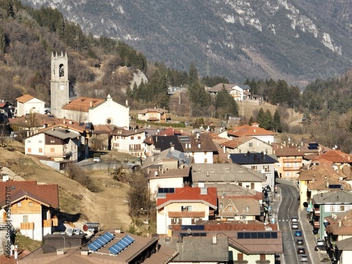 Italian mountain town Berguzzo in alps. Adamello Brenta park in itlian Alps dolomites in Trentino. photo