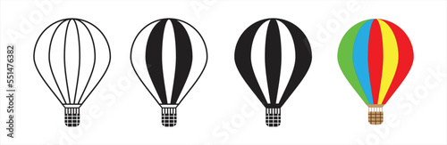 Hot air balloon icon. Hot air balloon collection. Hot air balloon in flat style. Simple hot air balloon. Vintage sky transport, air journey flying aerostat vector symbols set. Vector illustration.