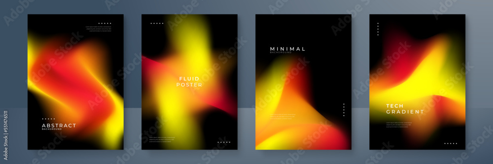 Blurred fire backgrounds set with modern abstract blurred color gradient pattern. Smooth template collection for brochure, poster, banner, flyer and card. Vector illustration.