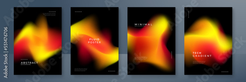 Blurred fire backgrounds set with modern abstract blurred color gradient pattern. Smooth template collection for brochure, poster, banner, flyer and card. Vector illustration.