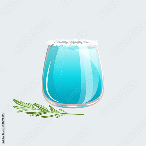 Christmas blue cocktail "Jack Frost" with blue curacao, decorated with coconut shavings.Winter holiday drink.