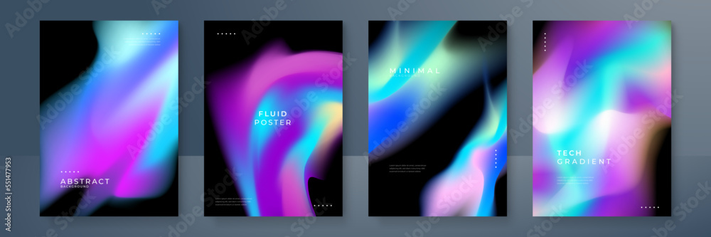 Fototapeta premium Blurred blue pink purple gradient backgrounds set with modern abstract blurred color gradient patterns. Smooth template collection for brochure, poster, banner, flyer and cards. Vector illustration