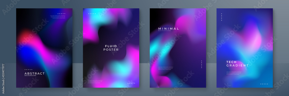 Blurred blue pink purple gradient backgrounds set with modern abstract blurred color gradient patterns. Smooth template collection for brochure, poster, banner, flyer and cards. Vector illustration