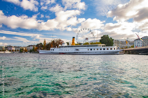 Quadro su tela Navire Belle époque en rade de Genève, Suisse.