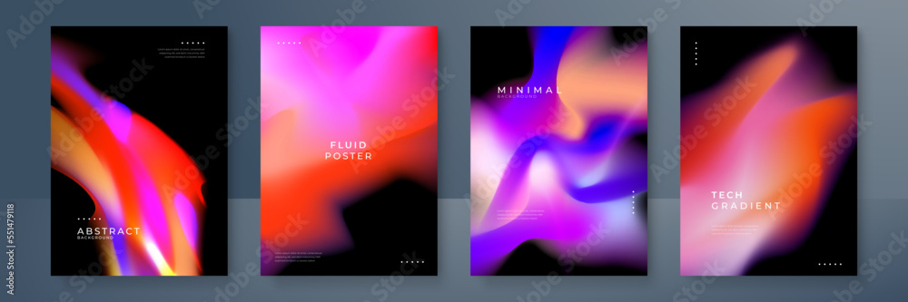 Blurred backgrounds set with modern abstract blurred color gradient patterns. Smooth templates collection for brochures, posters, banners, flyers and cards. Vector illustration.