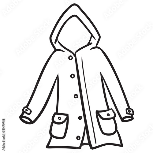 vector drawing of a jacket with pockets and a hood. monochrome, isolated on white.