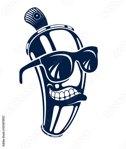 Graffiti paint spray can cartoon character, vector illustration, urban teen culture theme.