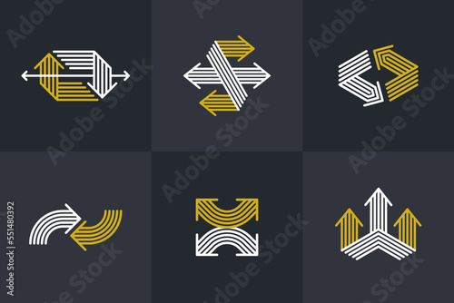 Arrow vector original logos set isolated, pictogram symbol of double arrows dynamic signs collection, linear icons concept.