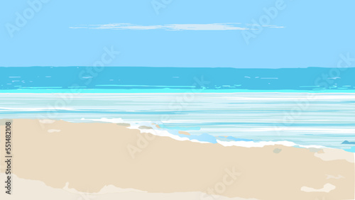 Beach scenery, in light blue , turquoise, white and beige colors, realistic minimalist illustration vector 