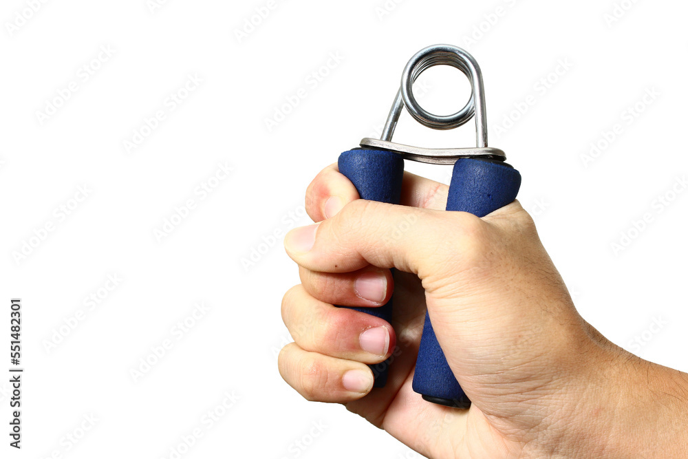 hand holding and using a hand grip isolated on a white background hand holding and using a hand grip isolated on a white background